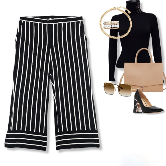 Stripe Wide Leg Cropped Pants - Picture 14 of 14
